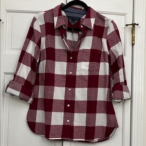 Tommy Hilfiger Red and White Plaid Shirt